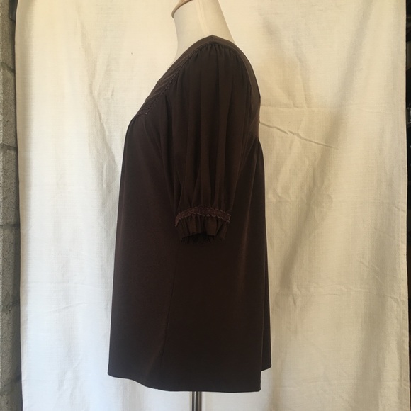 Allen B - brown puffy sleeve baby doll top unconstructed - size m - Picture 3 of 4
